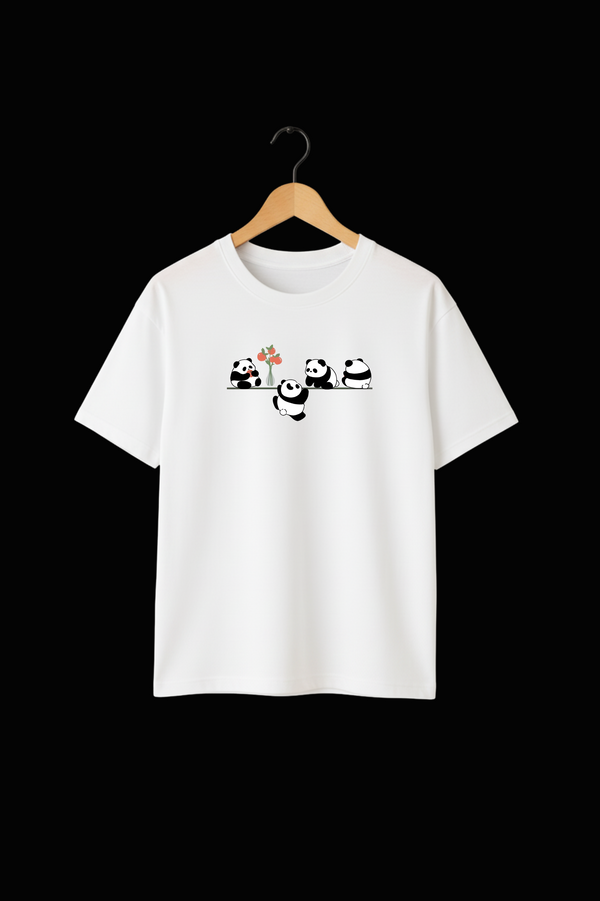 Panda Group Design Oversize T-shirt For Girl's