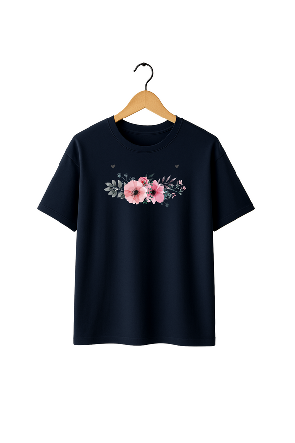 Girl's Beautiful Flower Design Oversize T-shirt