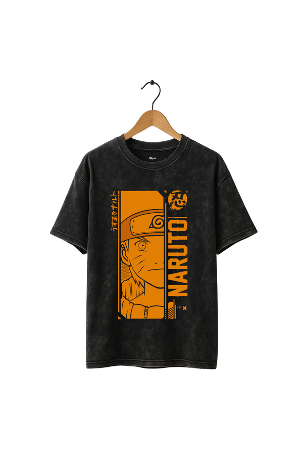 Naruto Black Acid Washed Oversize T-shirt
